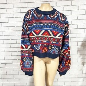 Farm Rio Women's Ainika Tapestry Cropped Sweater | Size XL